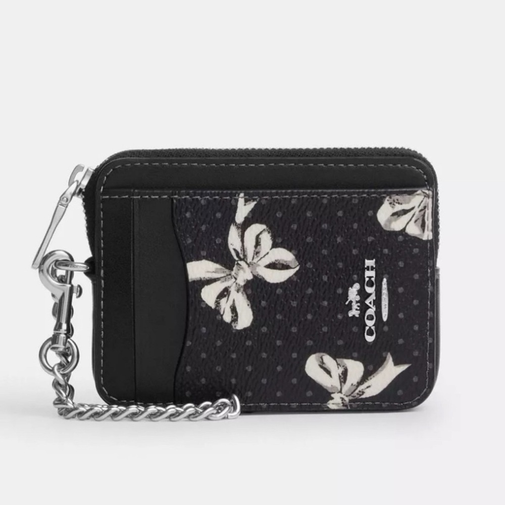 SOLD-Coach Black Card Holder with White Bow Accents